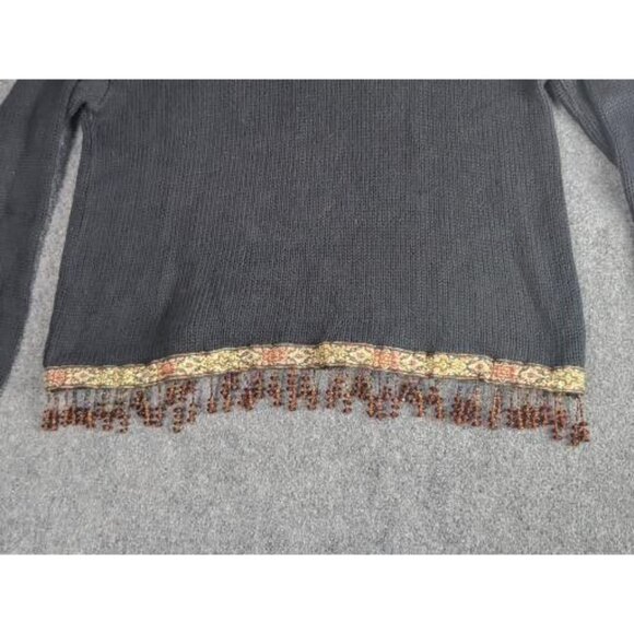 Vintage Boston Proper Knit Turtleneck Sweater Women Sz M Beaded Fringe Boho - Picture 4 of 10